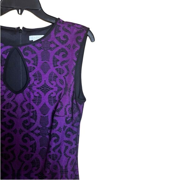 CACHE Bodycon Cocktail Dress 10 Purple Black Paisley Print Lined Sleeveless - Picture 3 of 7